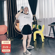 胖MM300斤大码休闲运动短袖短裤两件套装夏季女装韩版宽松T恤