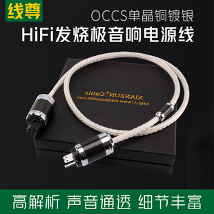 线尊单晶铜镀银发烧电源线，hifi音响功放电源线美标国标进口dy980