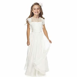 外贸欧美跨境童装儿童婚纱礼服女童蕾丝演出生日雪纺公主长裙