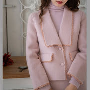 小香风套装2022年秋冬粉色法式高级感别致绝美上衣双面羊毛套装女