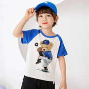 打棒球小熊短袖衣服定制半袖运动棒球插肩中大童T恤童装卡通体恤