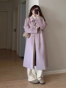 韩系紫色毛呢外套女秋冬新年战袍高级感气质小个子中长款呢子大衣