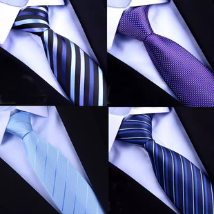 领带男正装男士商务蓝色条纹，手打品牌懒人西装，衬衫免打拉链式结婚