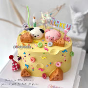 卡通可爱小狗小猪奶酪蛋糕装饰摆件网红HBD生日蜡烛烘焙甜品插件