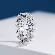高级珠宝感戒指花朵造型马眼钻戒满钻排戒 S925银+高碳钻轻奢首饰