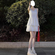 白色气质纱裙吊带连衣裙子女，春夏季短裙2024收腰蛋糕裙小白裙
