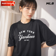 MLB黑色圆领短袖女装2024夏季学院风运动服透气休闲T恤衫