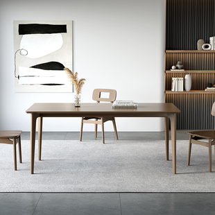 北欧日式全实木餐桌简约橡木餐桌椅组合胡桃木色小户型长方形饭桌