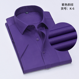 夏季纯紫色衬衫男短袖商务，休闲职业工装纯色，衬衣男寸衫打底衫免烫
