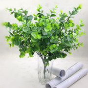 仿真塑料绿色植物7叉大尤加利大耳树，金钱草叶塑料水草插花