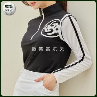 高尔夫球服半拉链配色2023夏季韩国女士长袖T恤GOLF