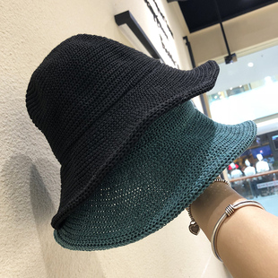 ins糖果色线绒韩版渔夫帽子女黑色青年春秋款休闲百搭缕空潮盆帽