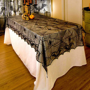 万圣节蝙蝠桌布黑色，蕾丝鬼节蜘蛛网桌布，家庭餐桌party布