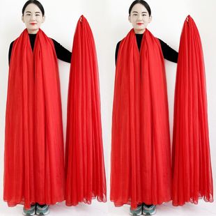 大红色丝巾女冬款保暖围巾，披肩3米百搭长款纱巾，夏季防晒红沙滩巾