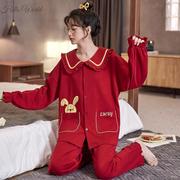 红色睡衣女本命年兔年2023年式居家服卡通，套装大红秋冬季时尚