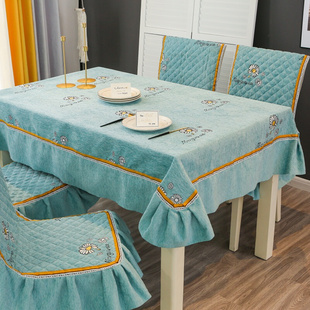 加厚雪尼尔餐桌布椅套椅垫套装，家用简约餐桌，椅子套罩一体防滑坐垫