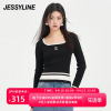 杰茜莱黑色修身显瘦套头针织衫女装春秋季打底毛衣 jessyline