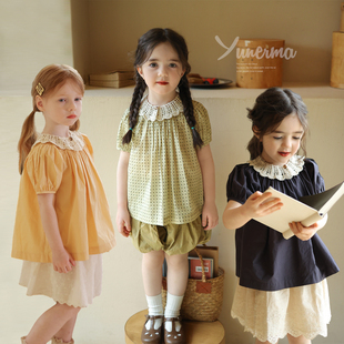 女童小众韩系打缆娃娃衫宝宝，幼儿园夏季短袖衬衫，儿童夏天纯棉上衣