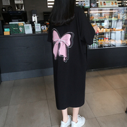 2023夏季韩国东大门卡通，宽松大码过膝蝙蝠袖连帽，短袖长款t恤裙女