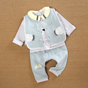 0一1岁男宝宝春装6个月12女婴儿衣服，3纯棉季分体(季，分体)秋款马甲三件套装