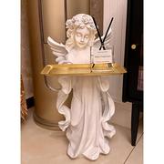 欧式复古天使落地摆件托盘，客厅玄关钥匙创意桌面装饰品石膏像雕塑