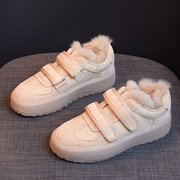 雪地靴女真皮2023冬季款，厚底加绒休闲小白鞋魔术，贴一脚蹬保暖棉鞋