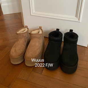 Wuuus羊皮毛一体厚底保暖雪地靴2022年冬季靴子加绒加厚