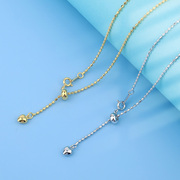 925纯银镀金伸缩调节链韩版时尚流行双闪珠，项链女珠宝首饰
