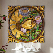 异丽泰国雕刻工艺品东阳雕壁挂金鱼柚木雕花，板客厅玄关背景墙挂件