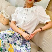 夏季气质淑女衬衣女短袖白色，薄款上衣法式设计感韩国品质女装