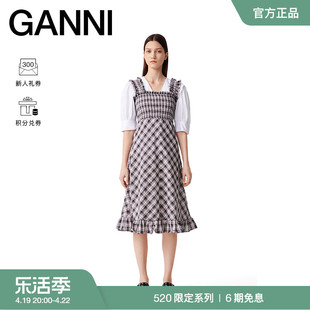 520系列GANNI女装 淡紫色格纹荷叶边吊带连衣裙 F9636428