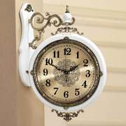 欧式双面客厅挂钟静n音两面时钟实木复古石英钟表墙壁钟表时尚创