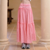 necy粉色格纹蓬蓬长裙，宽松显瘦设计感格子撞色中长款高腰半身裙