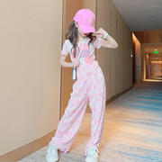 女童夏装套装2024韩版洋气，中大童夏季时髦网红炸街短袖两件套