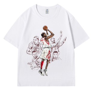 麦迪短袖T恤男美式篮球复古半袖重磅纯棉体恤球衣训练服夏季宽松