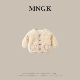 法国MNGK女童棉服外套冬装洋气儿童加绒夹棉加厚保暖棉衣宝宝棉袄