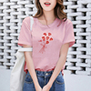 纯棉粉色t恤女短袖2024年夏季韩版宽松圆领半袖印花上衣ins潮
