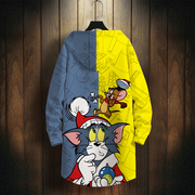 日系潮牌风衣外套男猫和老鼠动漫周边连帽开衫中长款保暖加厚大衣