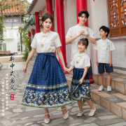 新中式亲子装一家三口套装，夏季母女装马面裙中国风，汉服六一表演服