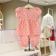 agabang阿卡邦女童樱桃，薄款套装韩国24夏季宝宝，飞袖t恤防蚊裤