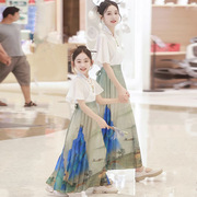 亲子装马面褶裙母女姐妹装夏款女童套装古装汉服儿童中国风连衣裙