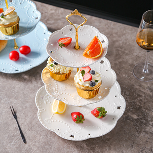 欧式三层盘水果盘客厅家用陶瓷，创意糖果双层婚礼，蛋糕盘糕点展示架