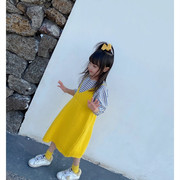 XIMFKIDS2020春夏儿童宝宝柠檬黄针织透薄吊带背带裙连衣裙子