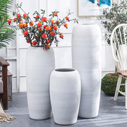 北欧创意简约白色陶瓷落地花瓶客厅样板房玄关装饰摆件插花器套装