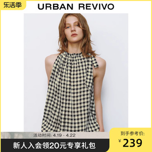 UR2024夏季女装复古格子超宽松花边系带衬衫UWU240036