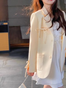 黄油蛋挞/奶黄色西装外套秋2023小个子韩版休闲设计感