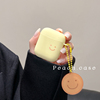 简约奶黄色笑脸适用于airpods保护壳日韩airpodspro2纯色苹果耳机套，airpods2无线蓝牙3代女硅胶带挂坠软