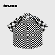 韩国设计团队xxzxx格纹短袖，t恤男女同，款纯棉衬衣春季0310