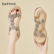 达芙妮坡跟凉鞋女夏季外穿2024厚底水钻花朵波西米亚高跟女鞋