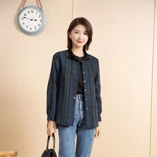 yun韫2023春季女装，拼色螺纹领格子，单排扣宽松短风衣韩版外套